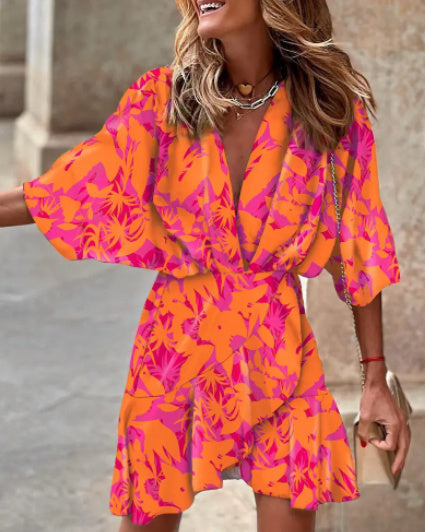 Sleeve V Neck Hem Irregular Hem Dress For Women's Garments Apparel / Clothing