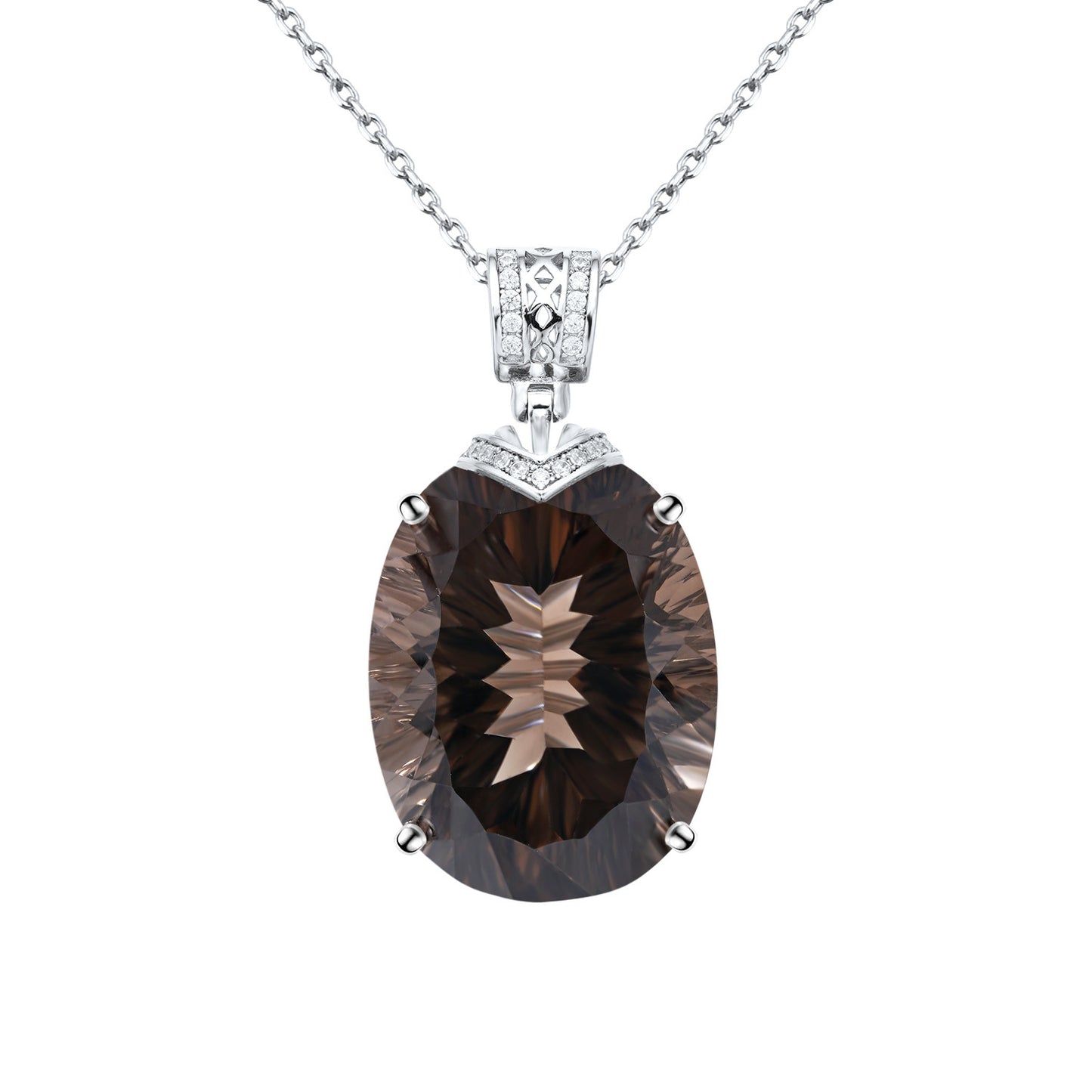 Luxury And High-grade Natural Tea Crystal Pendant Fashionable Design S925 Silver Inlaid Egg Shaped Gem Necklace Jewelry/Accessories
