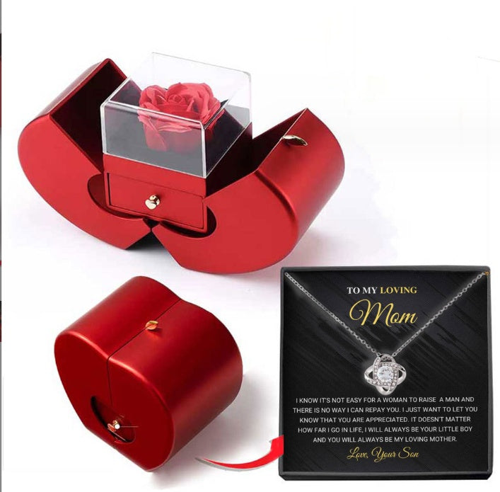 Fashion Jewelry Box Red Apple Christmas Gift Necklace Eternal Rose For Girl Mother's Day Valentine's Day Gifts With Artificial Flower Rose Flower Jewelry Box Jewelry & Accessories