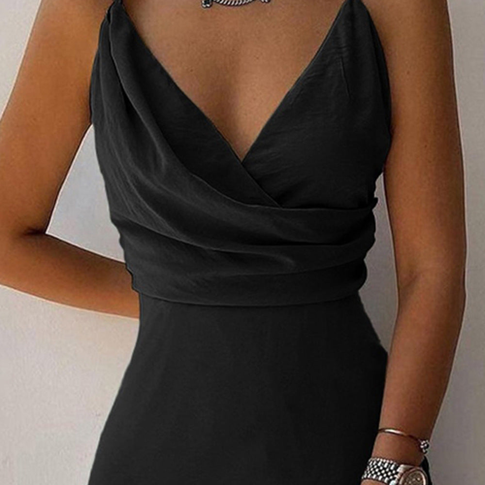 V-neck Slit Sling Dress Summer Fashion Sexy Slim Suspender Dresses For Women's Garments Apparel / Clothing