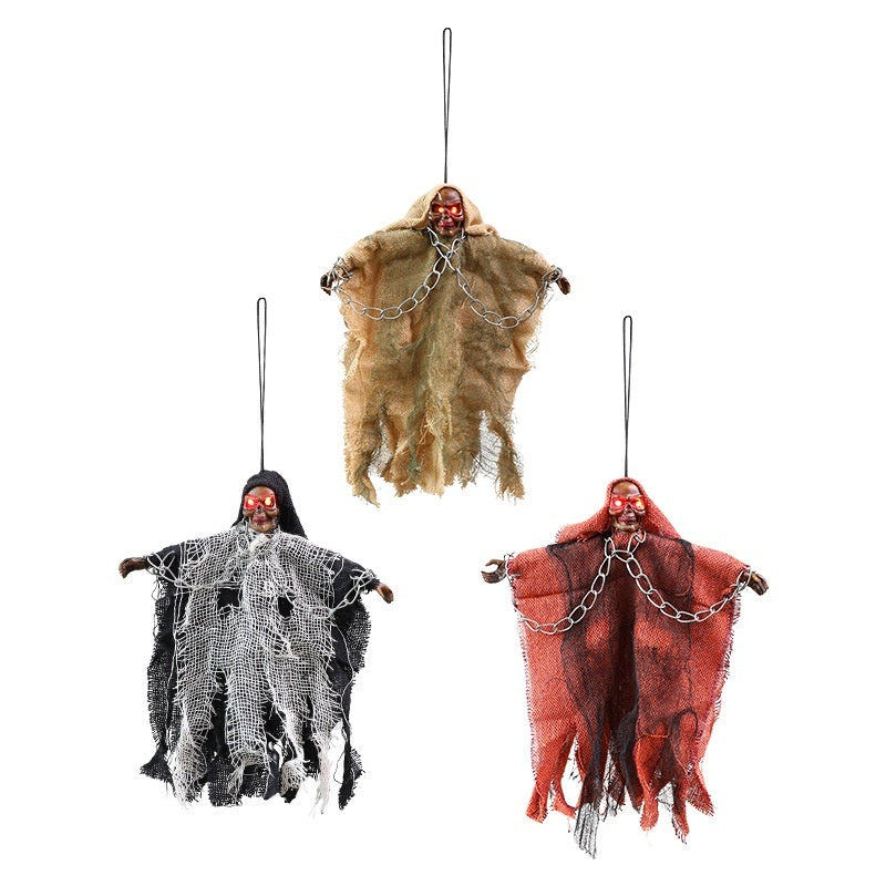 Halloween Hanging Ghost Iron Chain Glowing Skull Decorative Home Ornaments