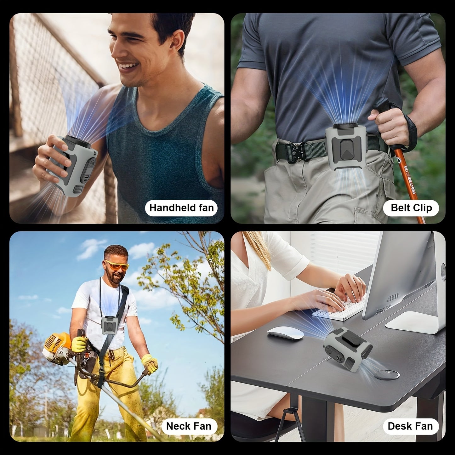 10000mAh Portable Waist Fan, Clip On Wearable Belt Personal Fan, Rechargeable Battery Powered, With 5 Speed Levels And A Flashlight, Suitable For Outdoor Camping And Traveling Gray Appliances Home Essentials