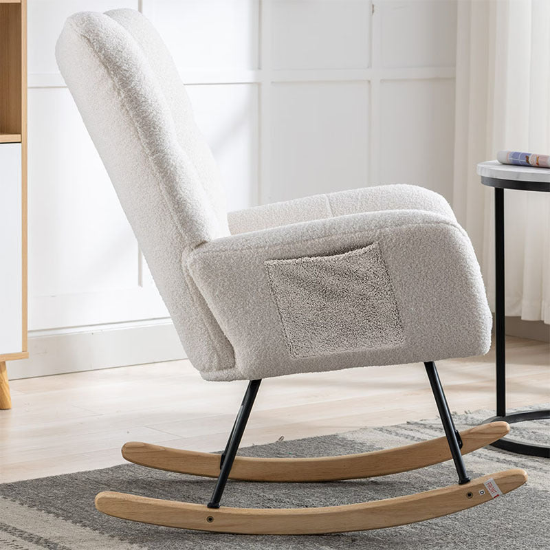 Rocking Chair With Pocket, Soft Teddy Fabric Rocking Chair For Nursery, Comfy Wingback Golider Rocking Chair With Safe Solid Wood Base For Living Room Bedroom Balcony Cannot Be Sold On Temu