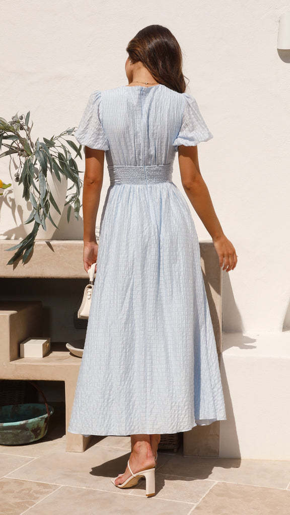 V-neck Short-sleeved Dress With Slim-waisted Design Summer Fashion Puff Sleeve Long Dress For Women's Garments Apparel / Clothing