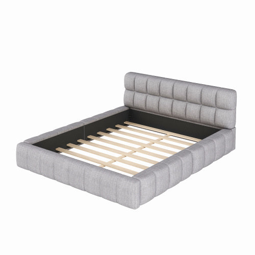 Double Bed With Soft Linen Backrest Furniture