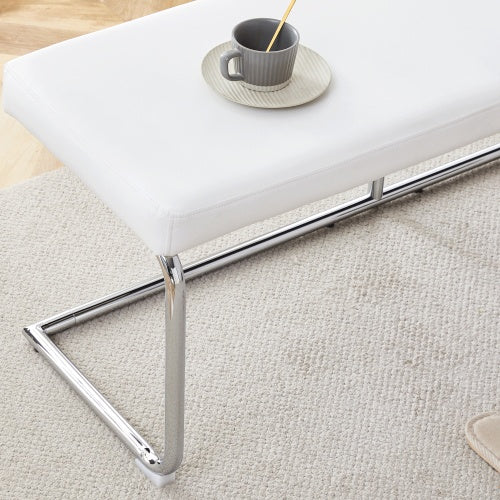 White Shoe Changing Stool, Silver Metal Legs, Sofa Stool Dining Chair, Suitable For Bedroom ,fitting Room, Storage Room, Dining Room, Living Room. 005