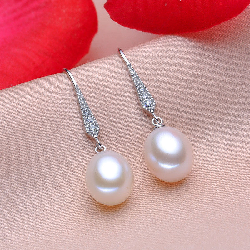 Silver Freshwater Pearl Earrings Women's Simple Fashion Ear Hook Jewelry/Accessories