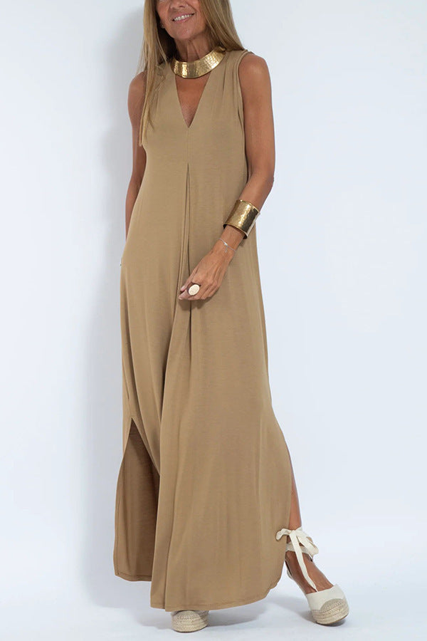 New Solid Color V-neck Sleeveless Dress Long Cardigan Jacket Suit For Women's Garments Apparel / Clothing