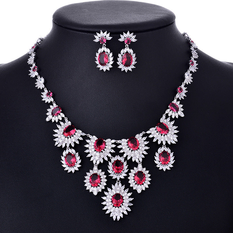 Jewelry Colorful Zircon Earrings Necklace Set Bridal Wedding Jewelry/Accessories