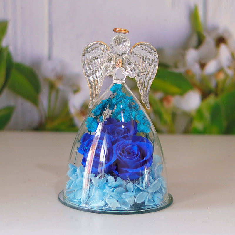 Eternal Flower Gift Box with Angel Glass Cover – Dried Rose Gift Box for Christmas, New Year, Valentine's Day, Home Decor & More