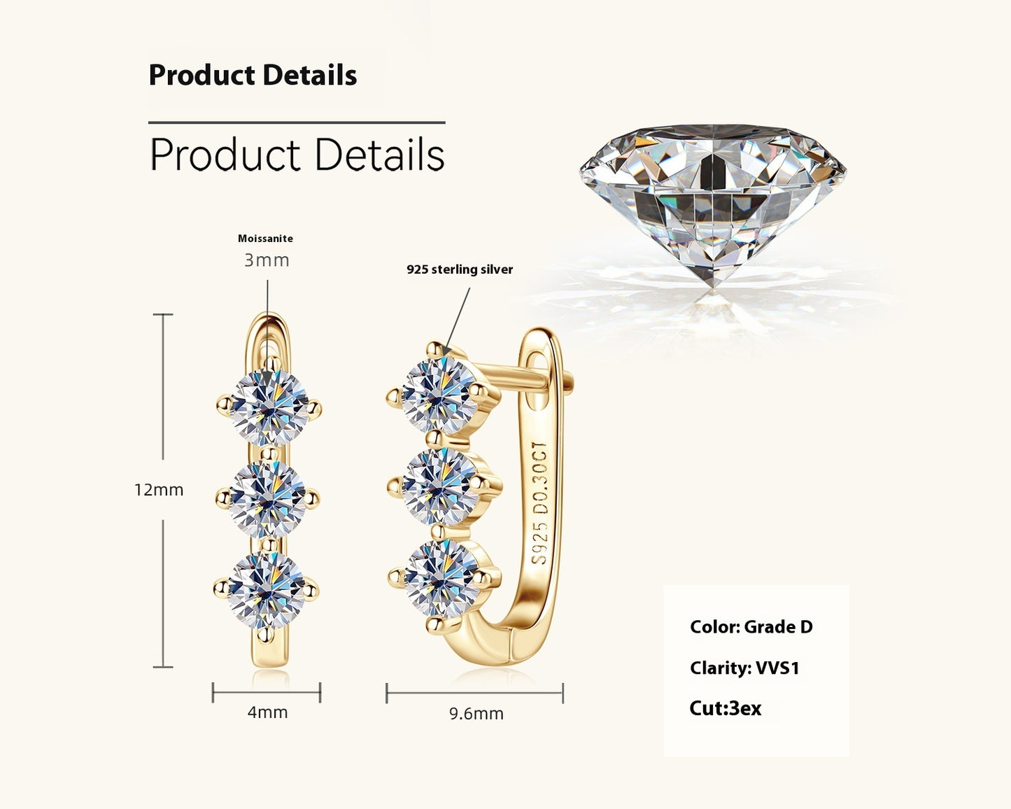Moissanite Earrings For Women Temperament Wild Jewelry & Accessories