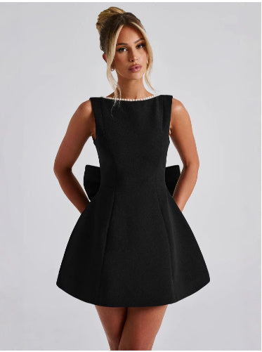 Fashion Big-Bowed Pearls Backless Dress Summer Slim Sleeveless A-line Dresses For Party Evening Women's Garments Apparel / Clothing