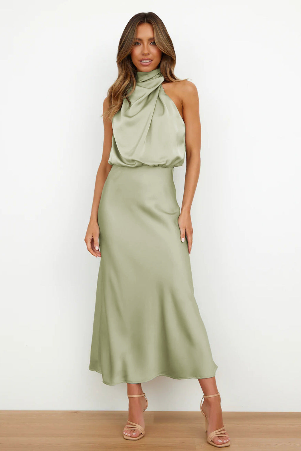 Women's Solid Color High-grade Satin Elegant Dress Women's Garments Apparel / Clothing