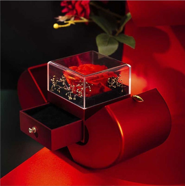 Fashion Jewelry Box Red Apple Christmas Gift Necklace Eternal Rose For Girl Mother's Day Valentine's Day Gifts With Artificial Flower Rose Flower Jewelry Box Jewelry & Accessories