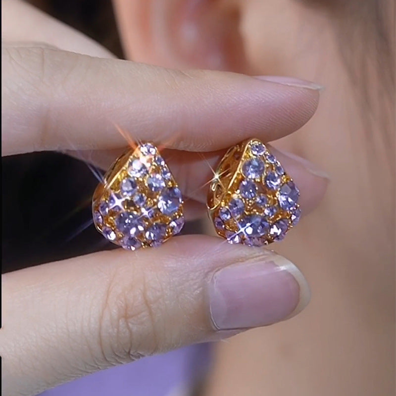 Light Luxury Purple Full Diamond Ear Clip Women Jewelry & Accessories