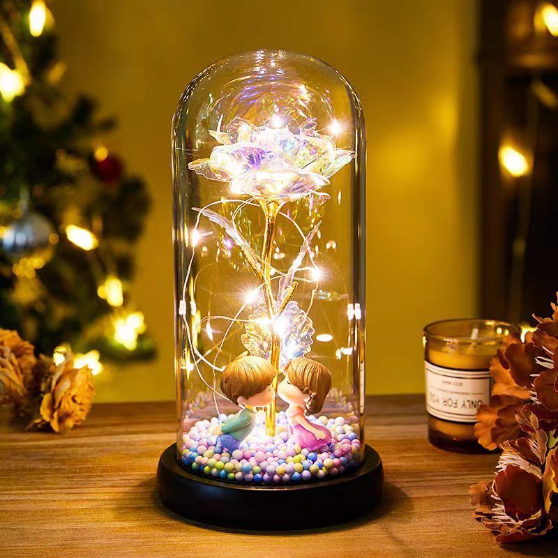 Eternal Rose LED Light Foil Flower in Glass Cover – Night Light Lamp Decor for Home, Bedroom, Wedding, Anniversary, and Any Special Occasion