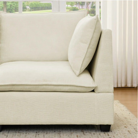 3-Piece Chenille Fabric Upholstered Living Room Furniture Set, Including 3-Seater Sofa AndV2 Loveseat Sofa With Seat And Back Cushion Beige White Furniture