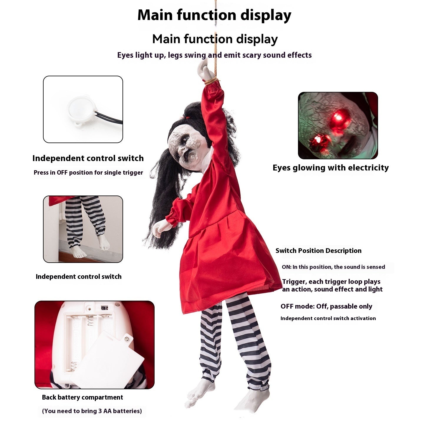 Halloween Swing Arm Red Clothes Kick Girl Hanging Ghost Decorative Pendant Home Ornaments