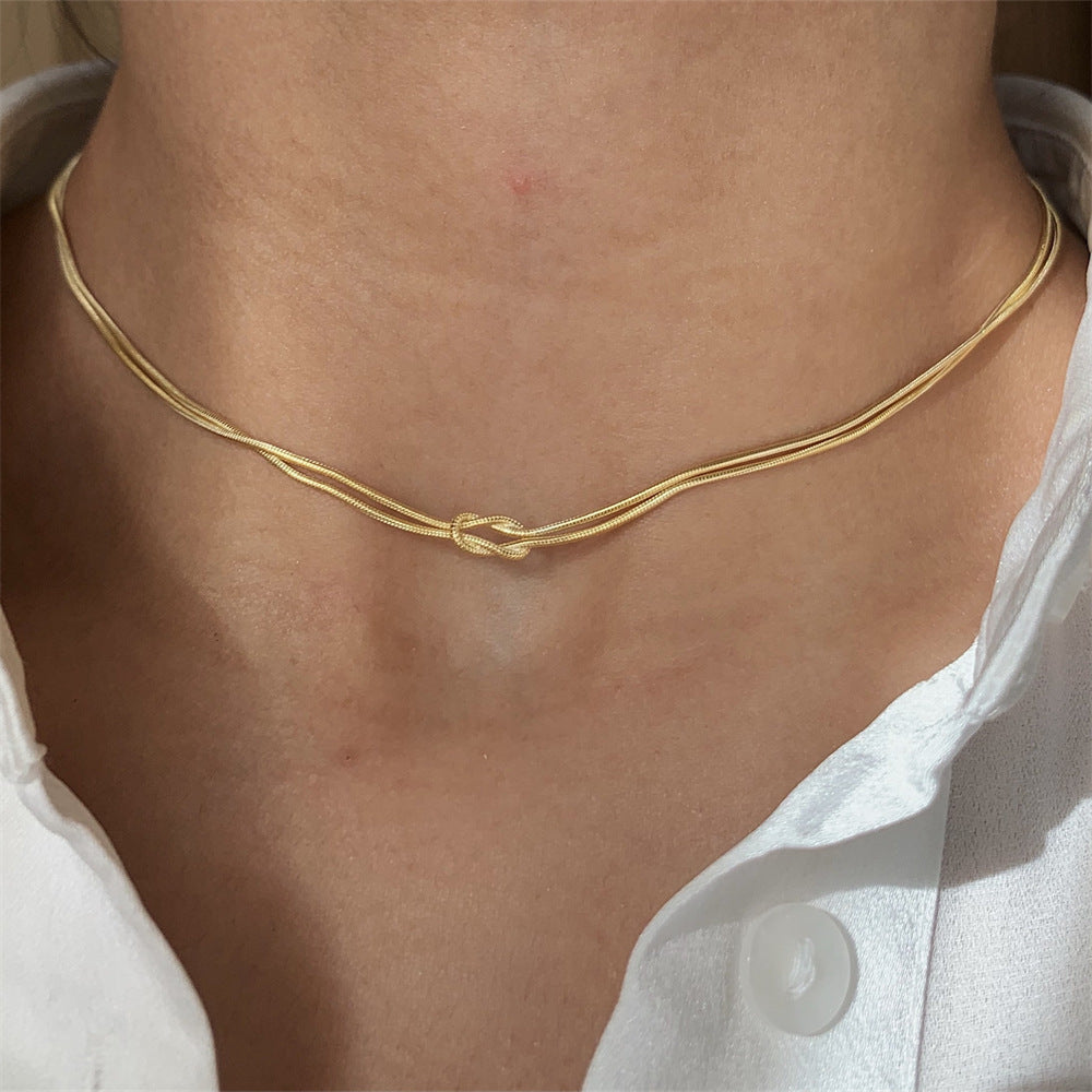 Stainless Steel Valentine's Day Knot Snake Chain Necklace Hand Knotted Bracelet Jewelry/Accessories