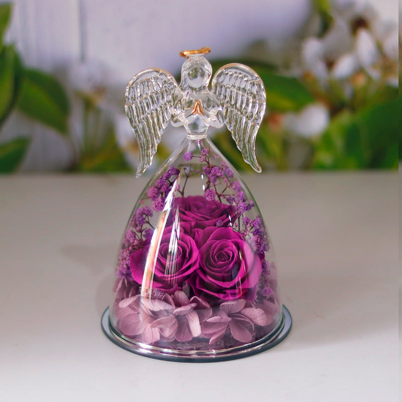 Eternal Flower Gift Box with Angel Glass Cover – Dried Rose Gift Box for Christmas, New Year, Valentine's Day, Home Decor & More