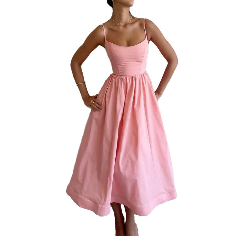 Women's Solid Color Printing Fresh Sweet Sexy Suspender Dress Women's Garments Apparel / Clothing