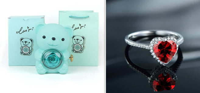 Eternal Rose Teddy Bear Gift Box with Necklace – Rotating Rose Jewelry Box & Storage Case for Women & Girlfriend, Perfect for Valentine's Day, Wedding & More