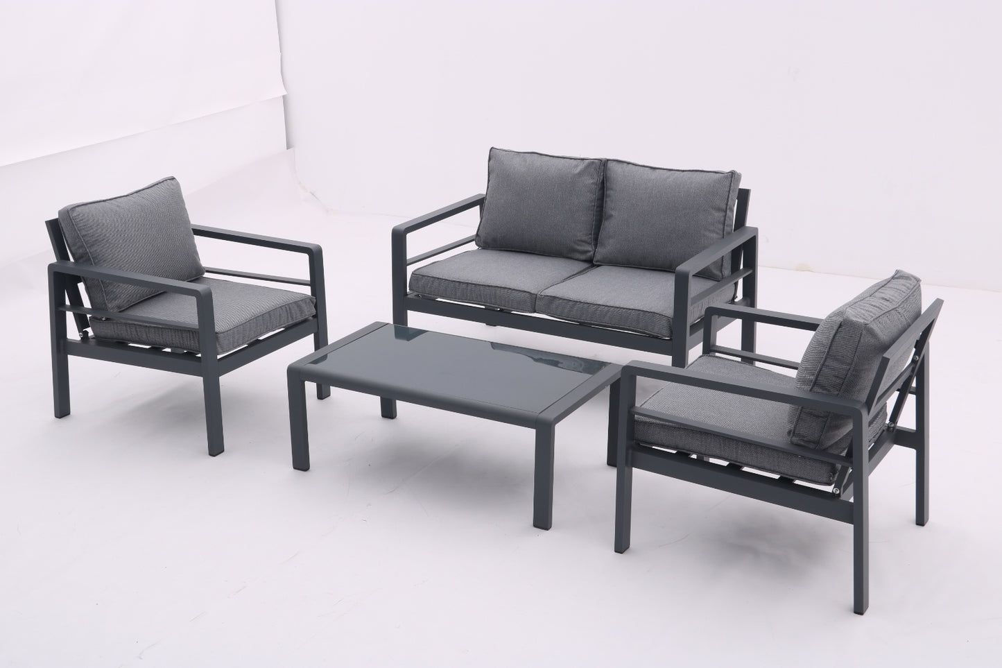 4-piece Aluminum Outdoor Patio Conversation Set,All-Weather Sectional Sofa Outside Furniture With R