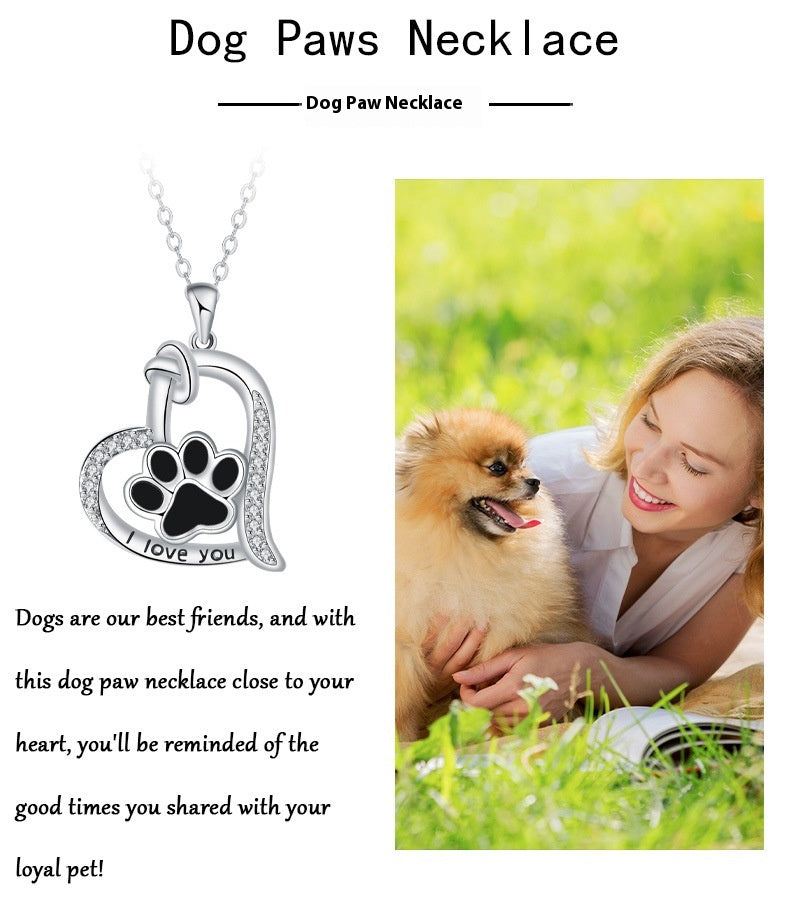 Heart-shaped Dog Paw Print Design Versatile Necklace Female Personality Simple Jewelry/Accessories