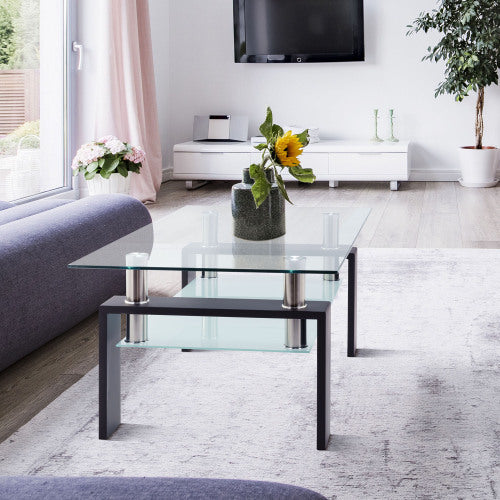 Table basse rectangulaire en verre noir, table basse transparente, table d'appoint moderne pour salon, mobilier de salon
