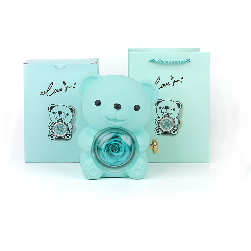 Eternal Rose Teddy Bear Gift Box with Necklace – Rotating Rose Jewelry Box & Storage Case for Women & Girlfriend, Perfect for Valentine's Day, Wedding & More