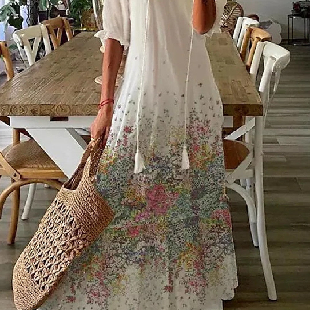 Women's Printed Medium Sleeve Long Dress Women's Garments Apparel / Clothing