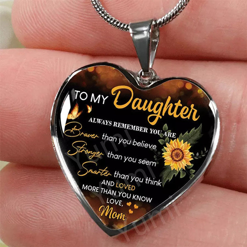 Sunflower To My Daughter Love Mom Heart Epoxy Necklace Inspirational Jewelry & Accessories