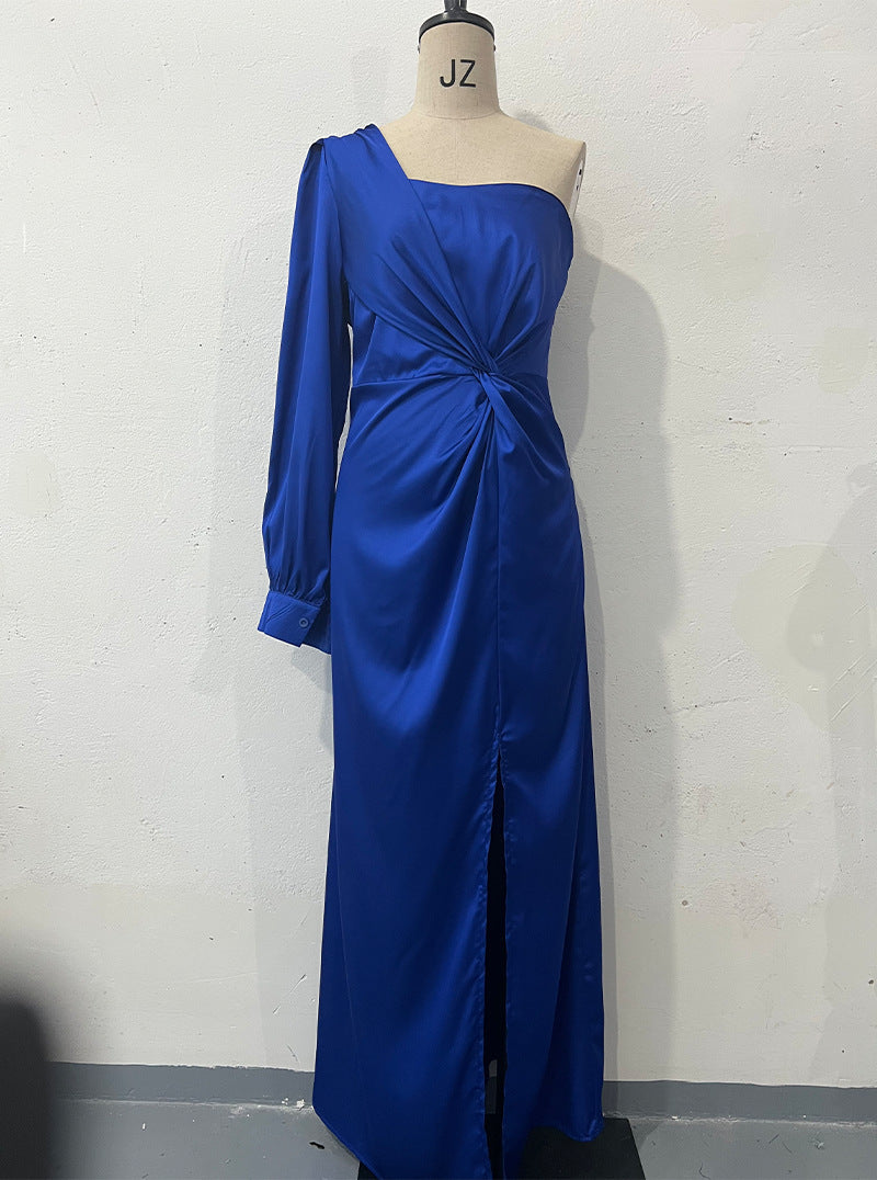 Women's One-shoulder Split Dress Ins Fashion Long-sleeved Slim Long Dresses Party Evening Women's Garments Apparel / Clothing