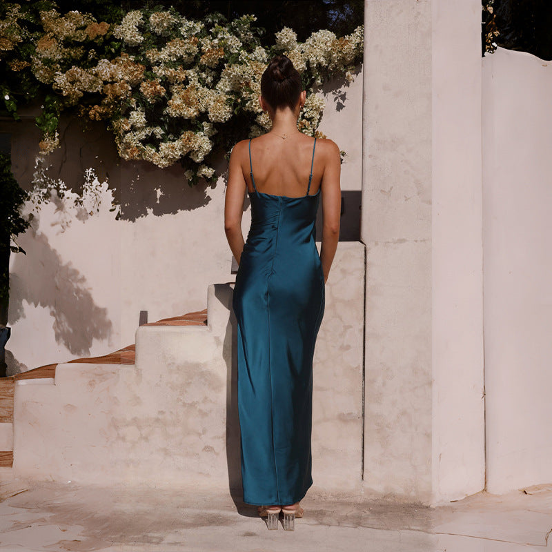 Spaghetti Straps Sleeveless Slit Slim-fitting Dress Women's Garments Apparel / Clothing