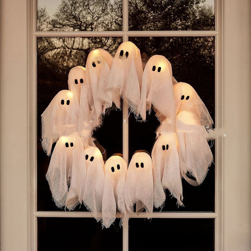 Halloween Decorations Ghost Wreath Cute Ghost Halloween Door Sign For Door Porch Wall Holiday Home Decor Glow Ghost Lights Home Ornaments