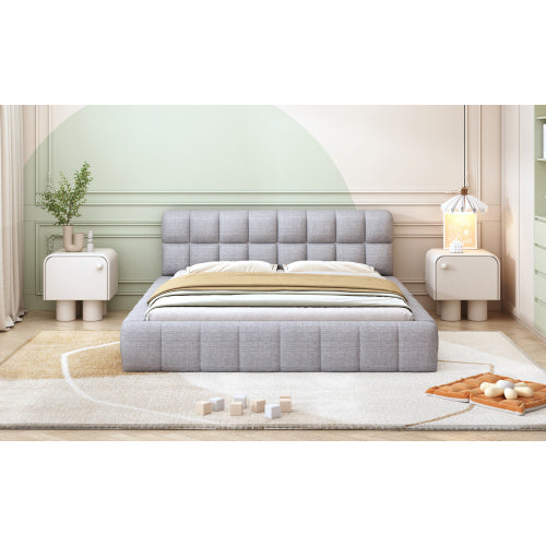 Double Bed With Soft Linen Backrest Furniture