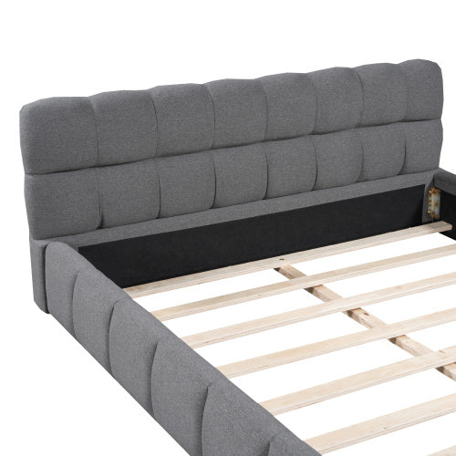 Double Bed With Soft Linen Backrest Furniture
