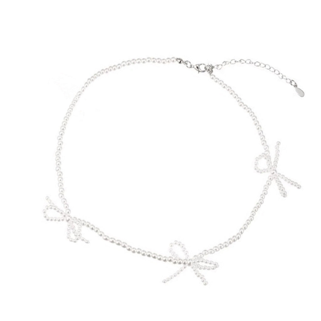 Sweet Bow Pearl Necklace Women's Simple Design Clavicle Chain Jewelry & Accessories
