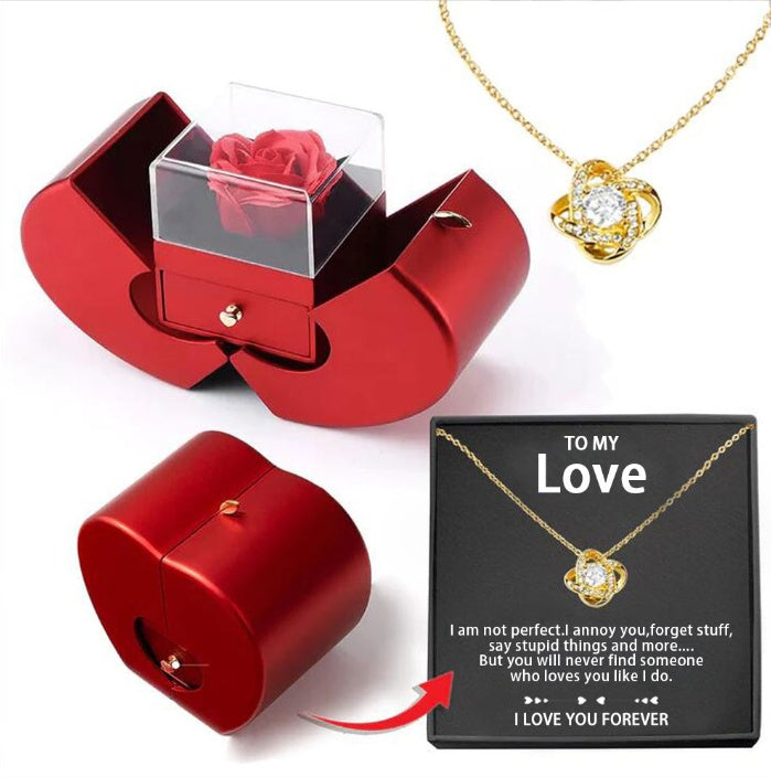 Fashion Jewelry Box Red Apple Christmas Gift Necklace Eternal Rose For Girl Mother's Day Valentine's Day Gifts With Artificial Flower Rose Flower Jewelry Box Jewelry & Accessories