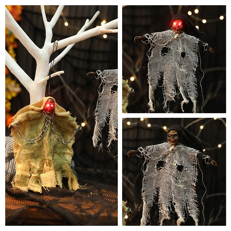 Halloween Hanging Ghost Iron Chain Glowing Skull Decorative Home Ornaments