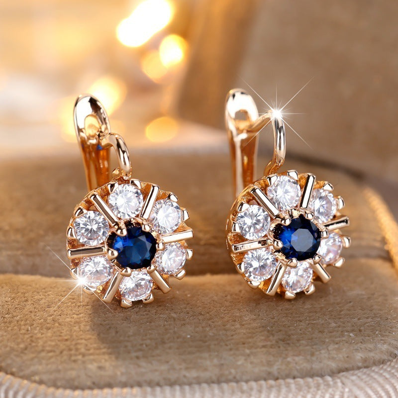 Round White Zircon Sapphire Blue Zircon Flower Basket Earrings Jewelry/Accessories