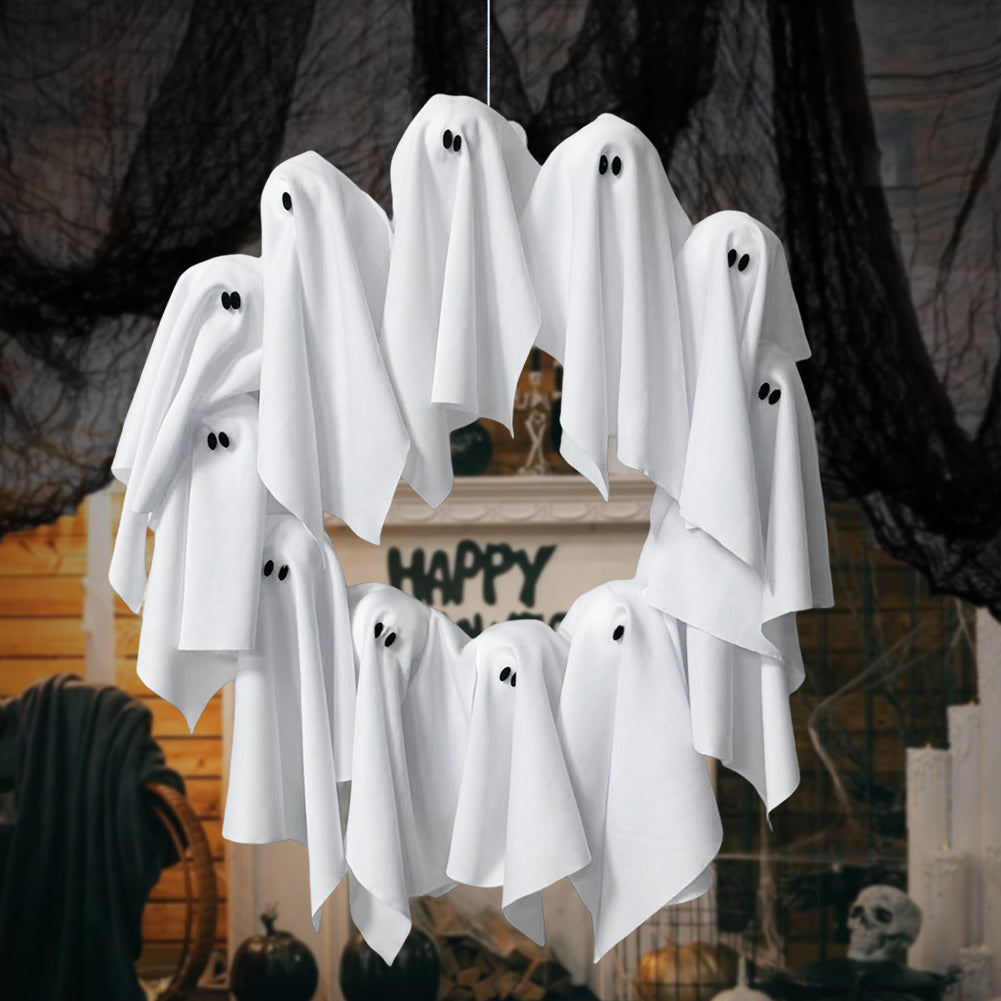 Halloween Decorations Ghost Wreath Cute Ghost Halloween Door Sign For Door Porch Wall Holiday Home Decor Glow Ghost Lights Home Ornaments