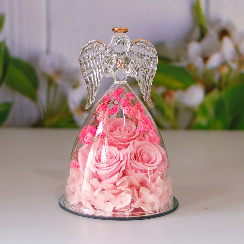 Eternal Flower Gift Box with Angel Glass Cover – Dried Rose Gift Box for Christmas, New Year, Valentine's Day, Home Decor & More