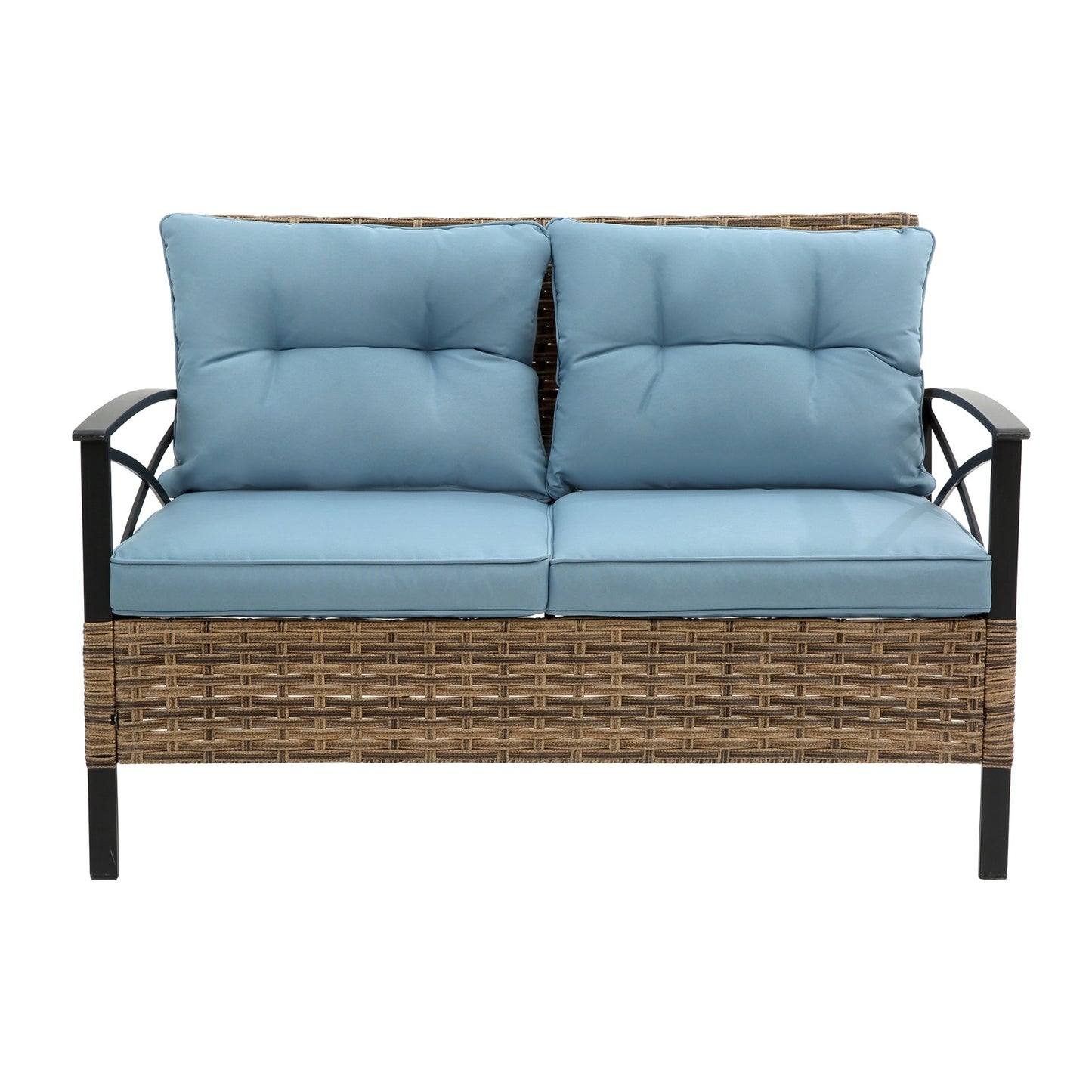 4-Piece Patio Sectional Low Sofa Set - KD Rattan Wicker Outdoor Garden Patio Furniture