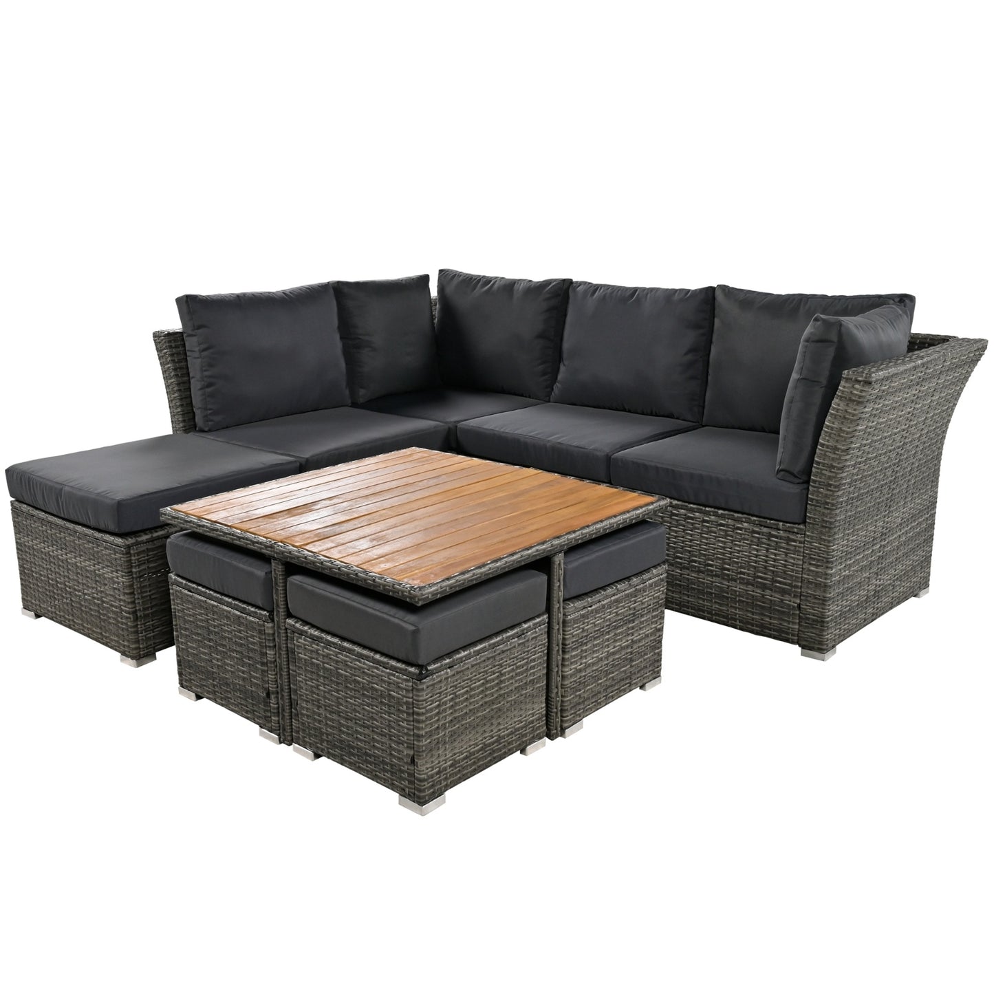 U STYLE Patio Furniture Set, 10 Piece Outdoor Conversation Set, CoffeeTable With Ottomans, Solid Woo