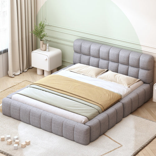 Double Bed With Soft Linen Backrest Furniture