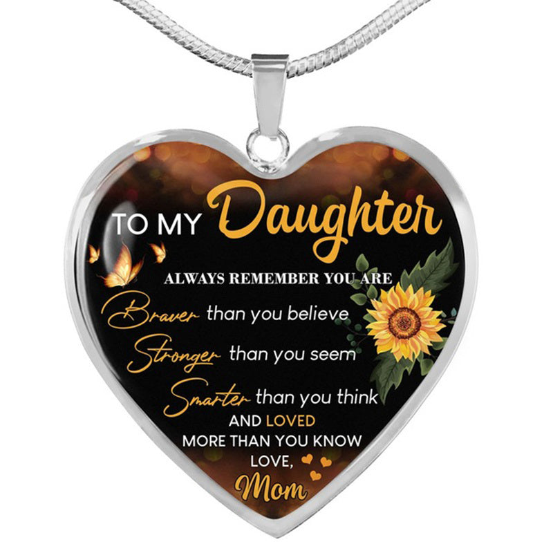 Sunflower To My Daughter Love Mom Heart Epoxy Necklace Inspirational Jewelry & Accessories