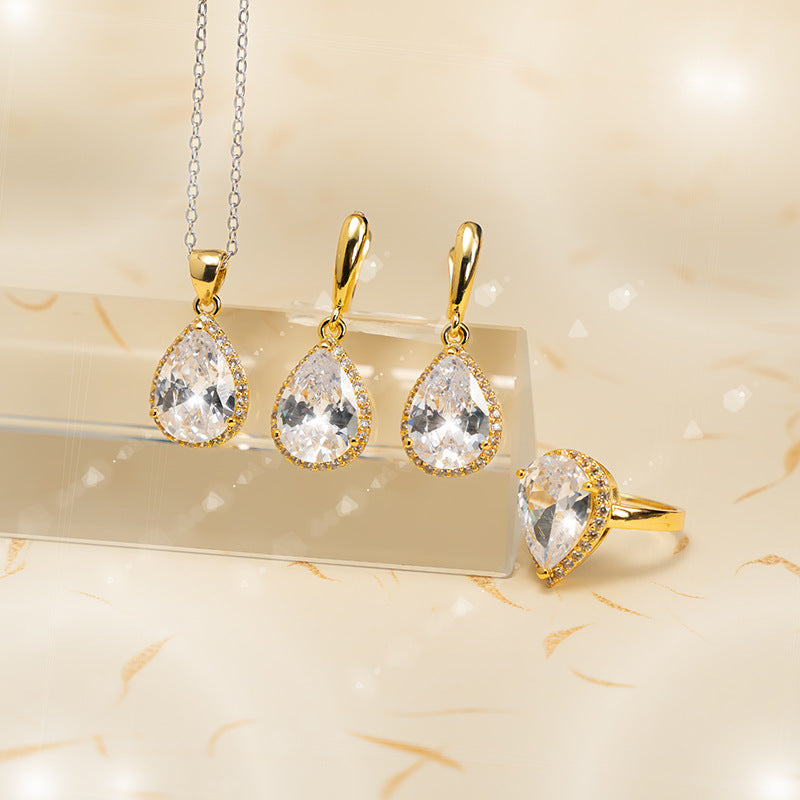 Exquisite Drop-shaped Zircon Non-fading Ornament Three-piece Set Jewelry & Accessories