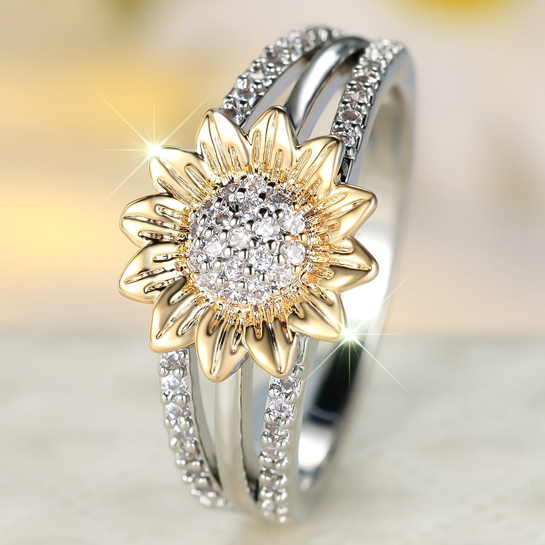 Sunflower Full Diamond Fashion Ring For Women Exquisite Rings /Jewelry & Accessories