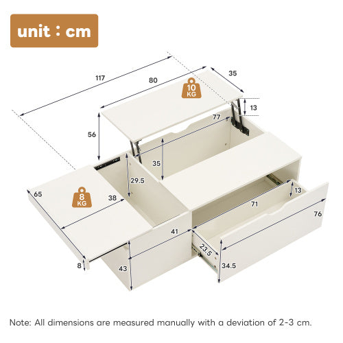 Lift Up Coffee Table, Coffee Table With Drawer, Wooden Tea Tables End Tables For Living Room Furniture , White